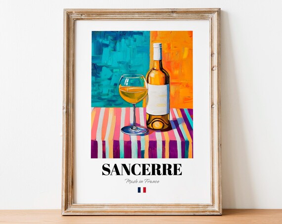 Sancerre Wine Wall Art Print Poster Elegant French White For Kitchens