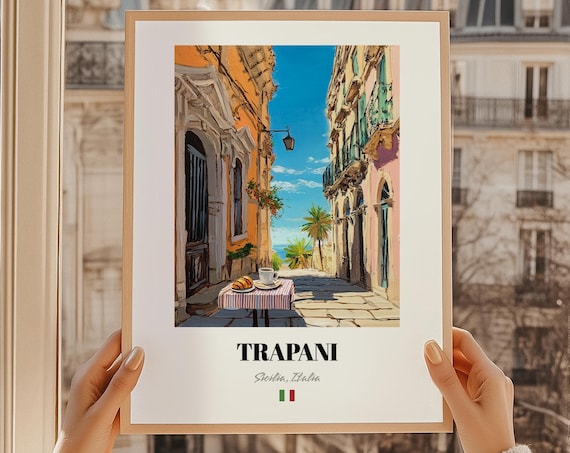 Trapani Sicilia Italia Wall Art Reproduction Oil Painting Poster Friend Gift Entryway Decor