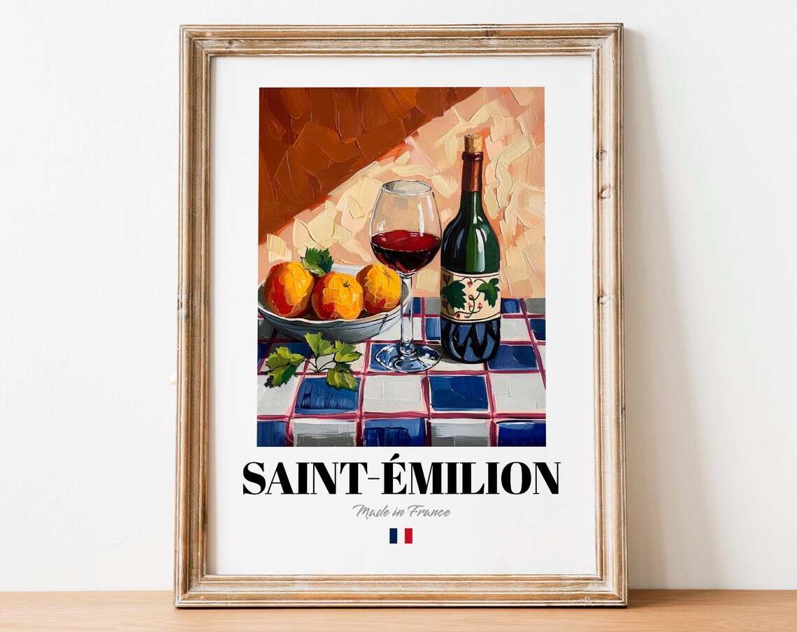 Vintage Saintmilion Bottle Poster, Boho Wine Art