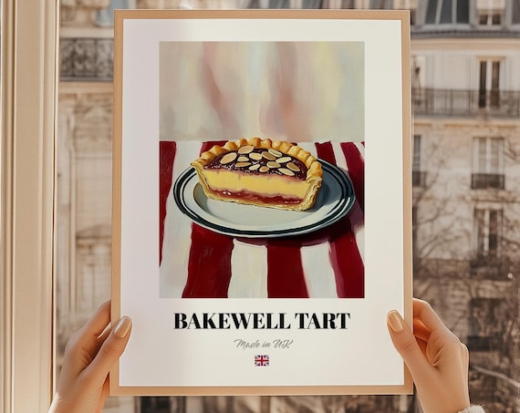 Classic British Bakewell Tart Almond Dessert Recipe Kitchen Poster