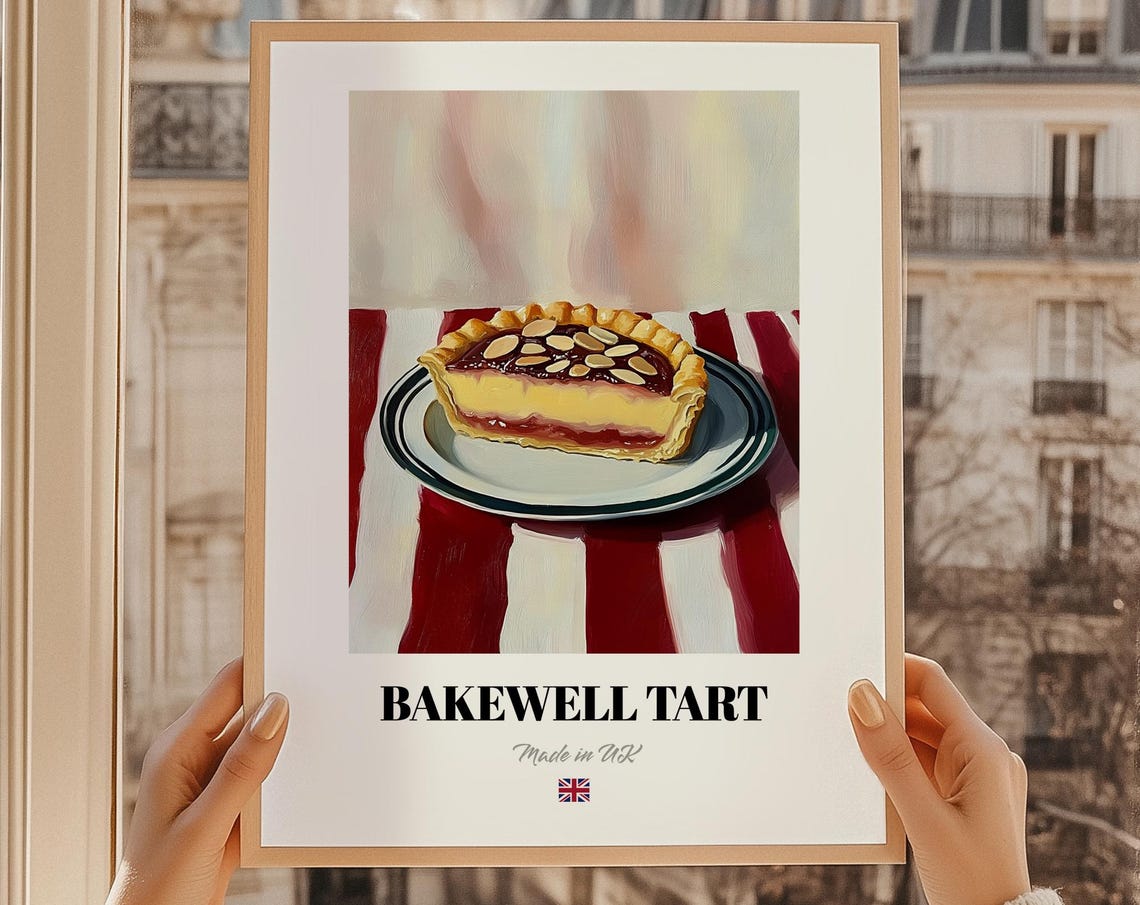 Classic British Bakewell Tart Almond Dessert Recipe Kitchen Poster