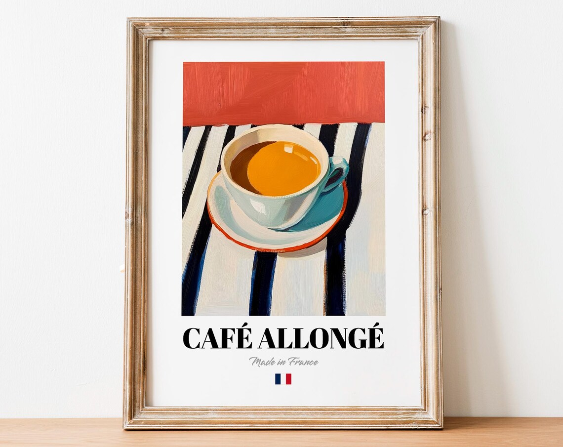Caf Allong Cup Print Poster Retro Coffee Art For Homes And Cafs