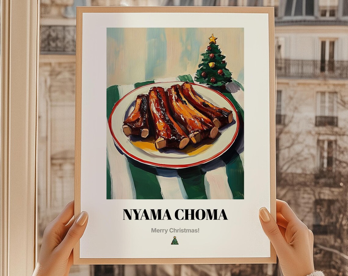 Nyama Choma Christmas Art Print, Kenyan Food Gift