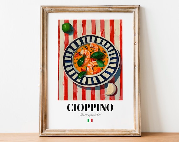 Cioppino Seafood Stew Italian Vintage Kitchen Art Food Poster