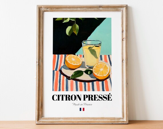 Vintage Citron Press Glass Print Poster Boho Beverage Art For Homes And Cafs