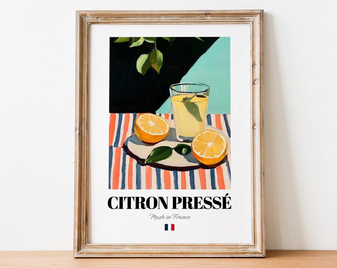 Vintage Citron Press Glass Print Poster Boho Beverage Art For Homes And Cafs