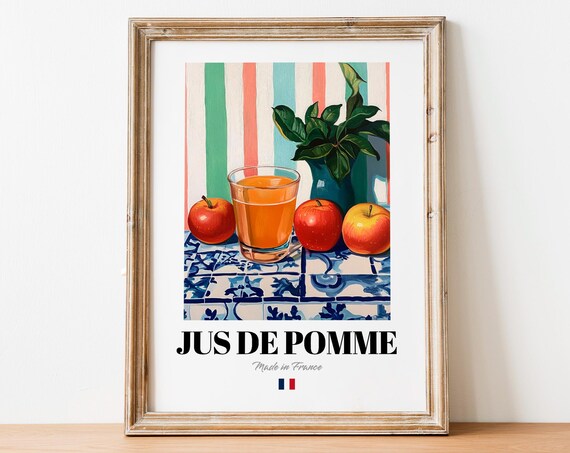 Vintage Jus De Pomme Glass Print Poster Boho Beverage Art For Homes And Cafs