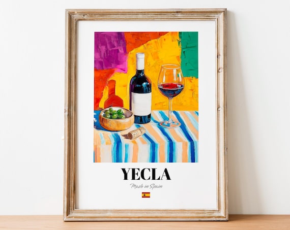 Yecla Wine Wall Art Print Poster Bold Red Artwork For Kitchens