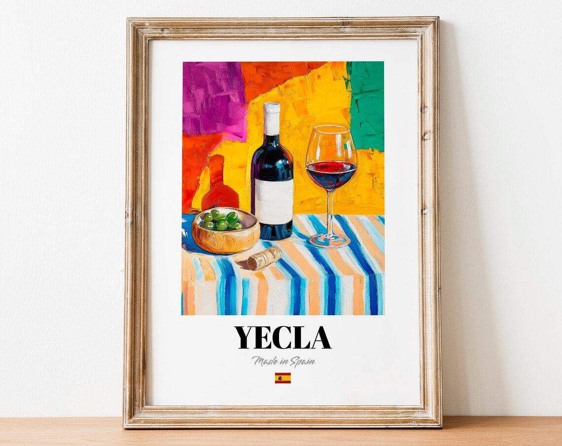 Yecla Wine Wall Art Print Poster Bold Red Artwork For Kitchens