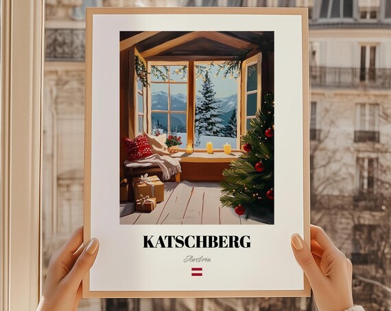Katschberg Austria Cozy Christmas Window Snowy Cabin View Poster