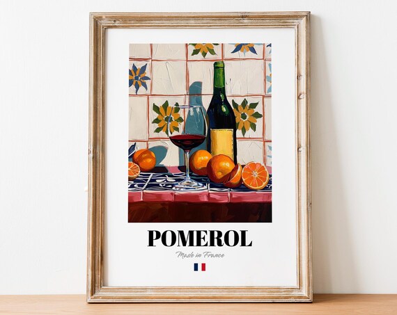 Vintage Pomerol Bottle Print Poster Wine Art For Homes And Bars
