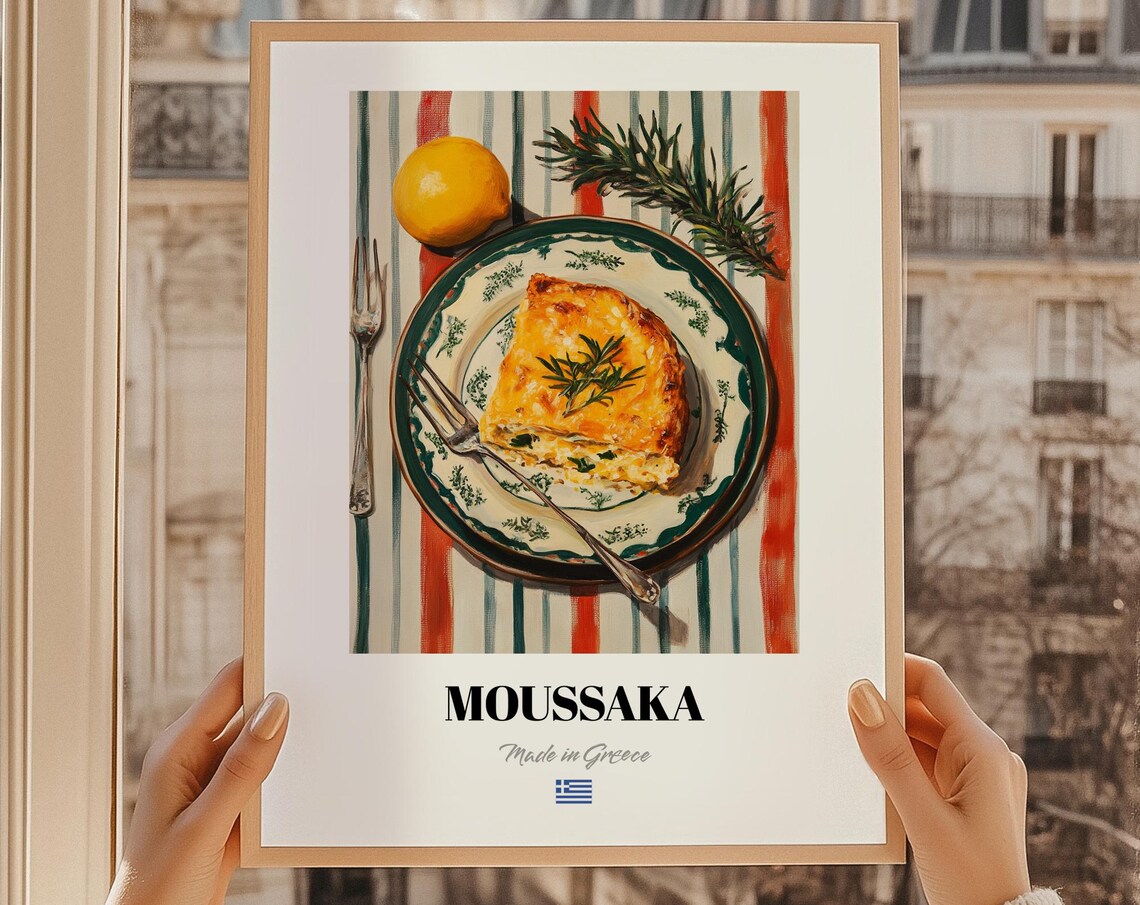 Moussaka Classic Greek Dish Mediterranean Food Painting Poster