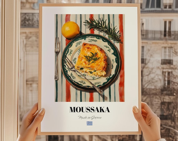 Moussaka Greek Food Poster Restaurant Design Painting Menu Dining Room