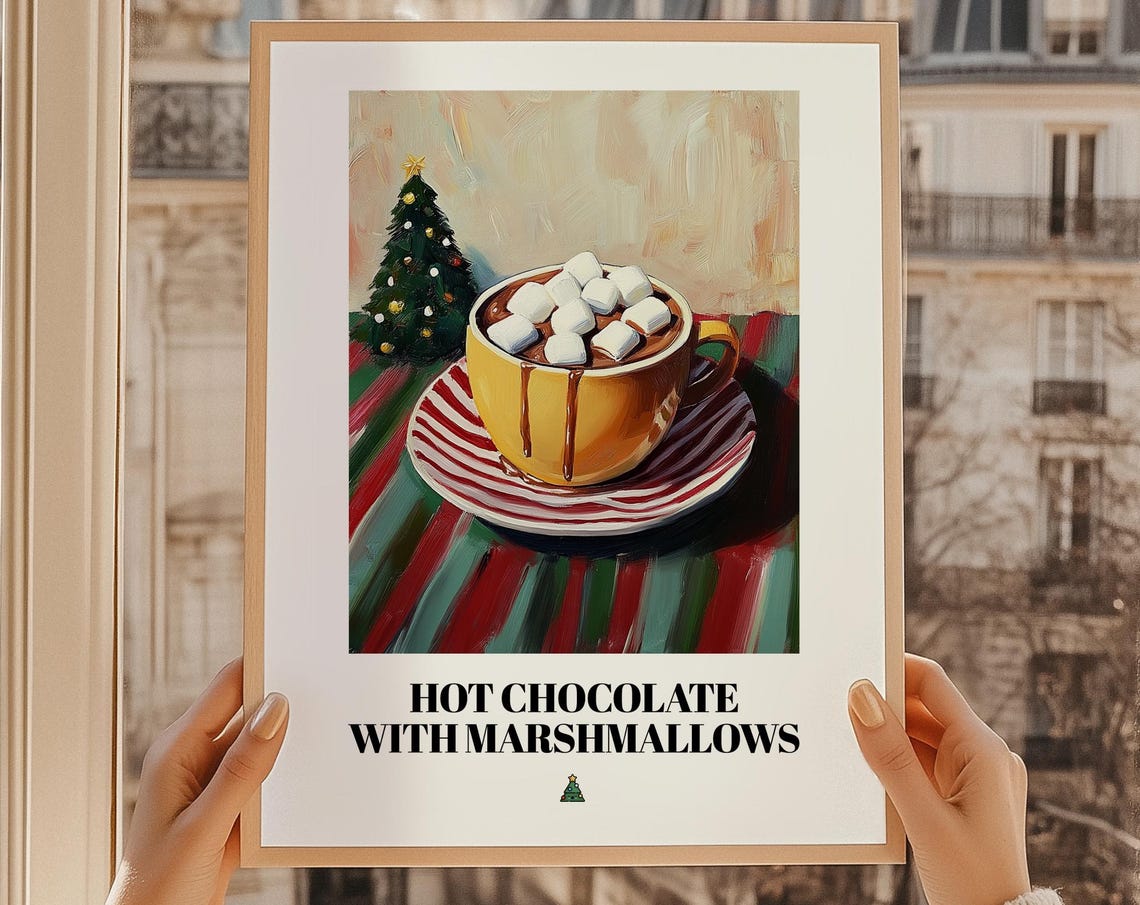 Hot Chocolate With Marshmallows Christmas Tree Cozy Drink Poster