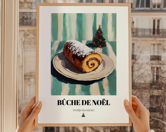 Bûche de Noël Belgian Yule Log Cake Oil Painting Christmas Poster
