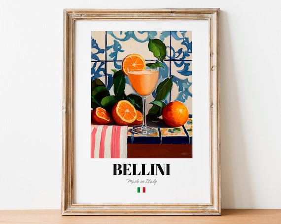 Italian Bellini Art Print Poster Sparkling Wine Artwork For Bars And Cafs