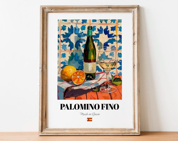 Palomino Fino Spanish White Wine Citrus Still Life Bar Poster