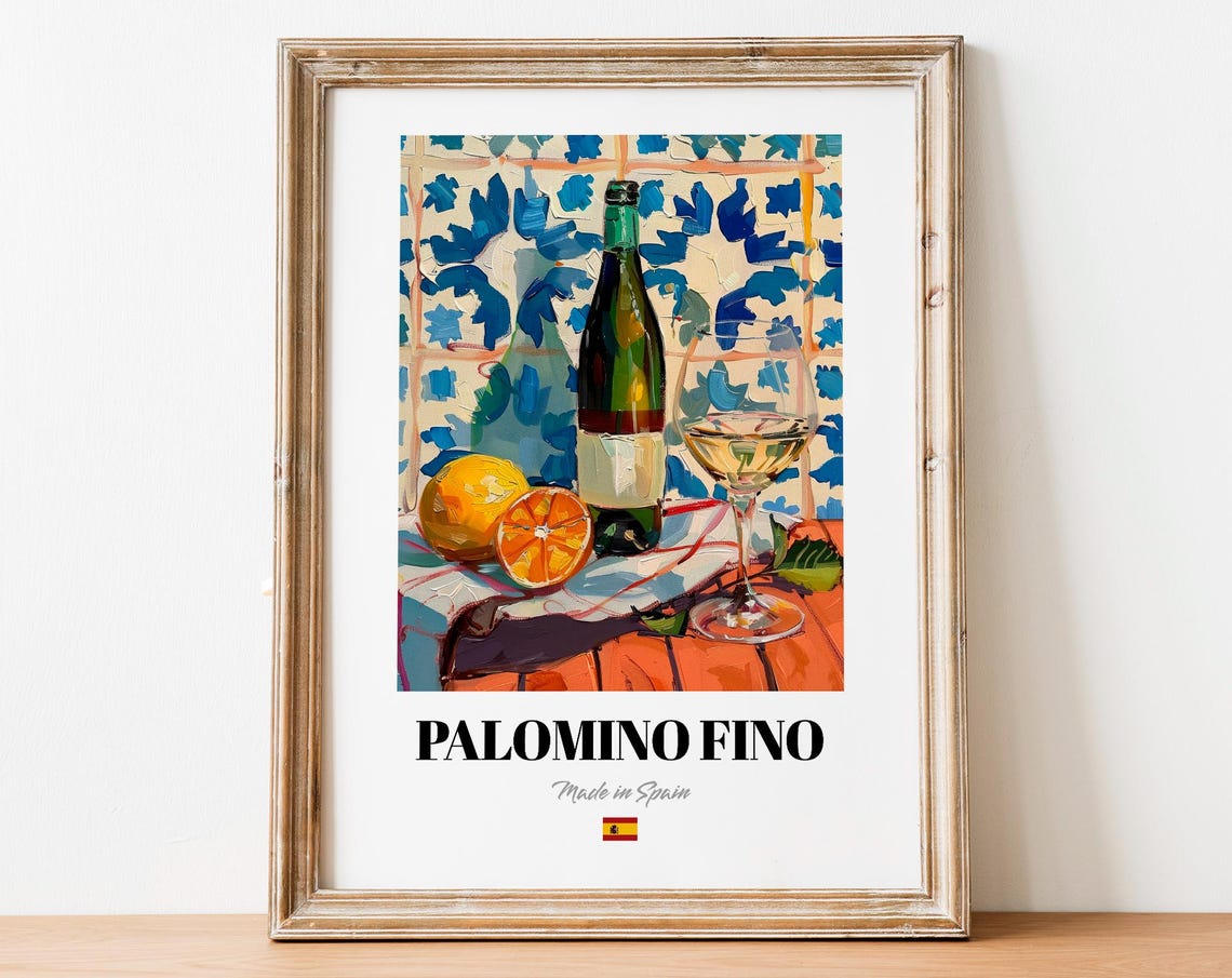 Palomino Fino Spanish White Wine Citrus Still Life Bar Poster