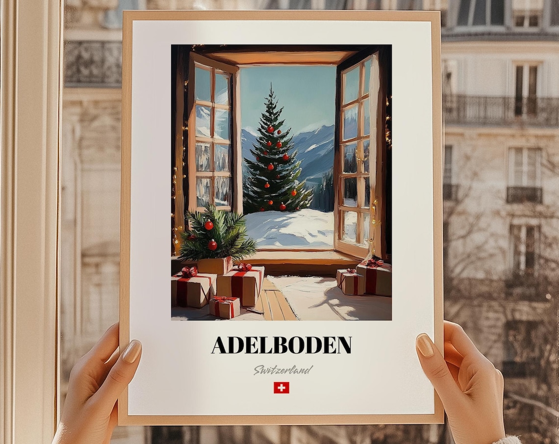 Adelboden Switzerland Christmas Window Snowy Alps Gifts Poster
