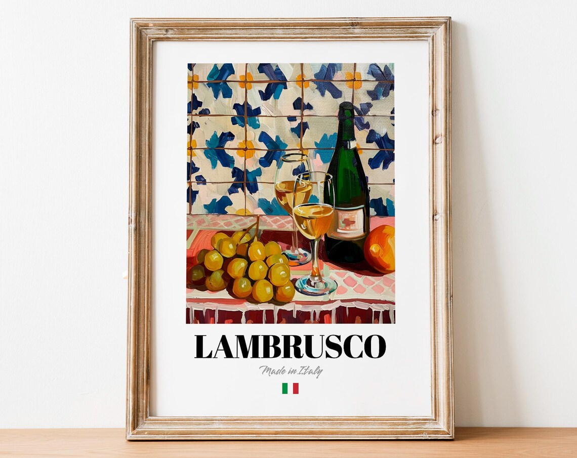 Vintage Lambrusco Bottle Print Poster Italian Wine Art For Culinary Spaces