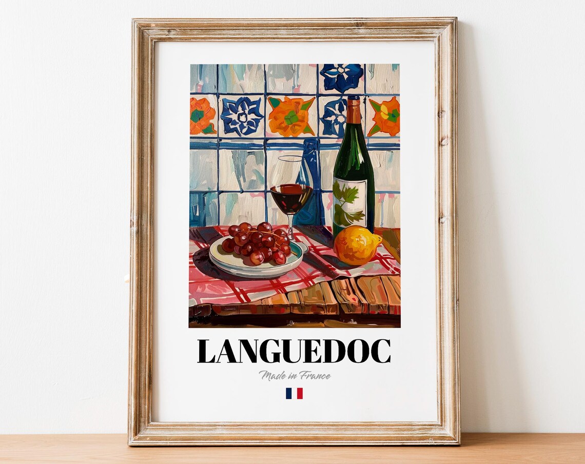 Languedoc Wine Wall Art Print Poster Mediterranean French Red For Kitchens