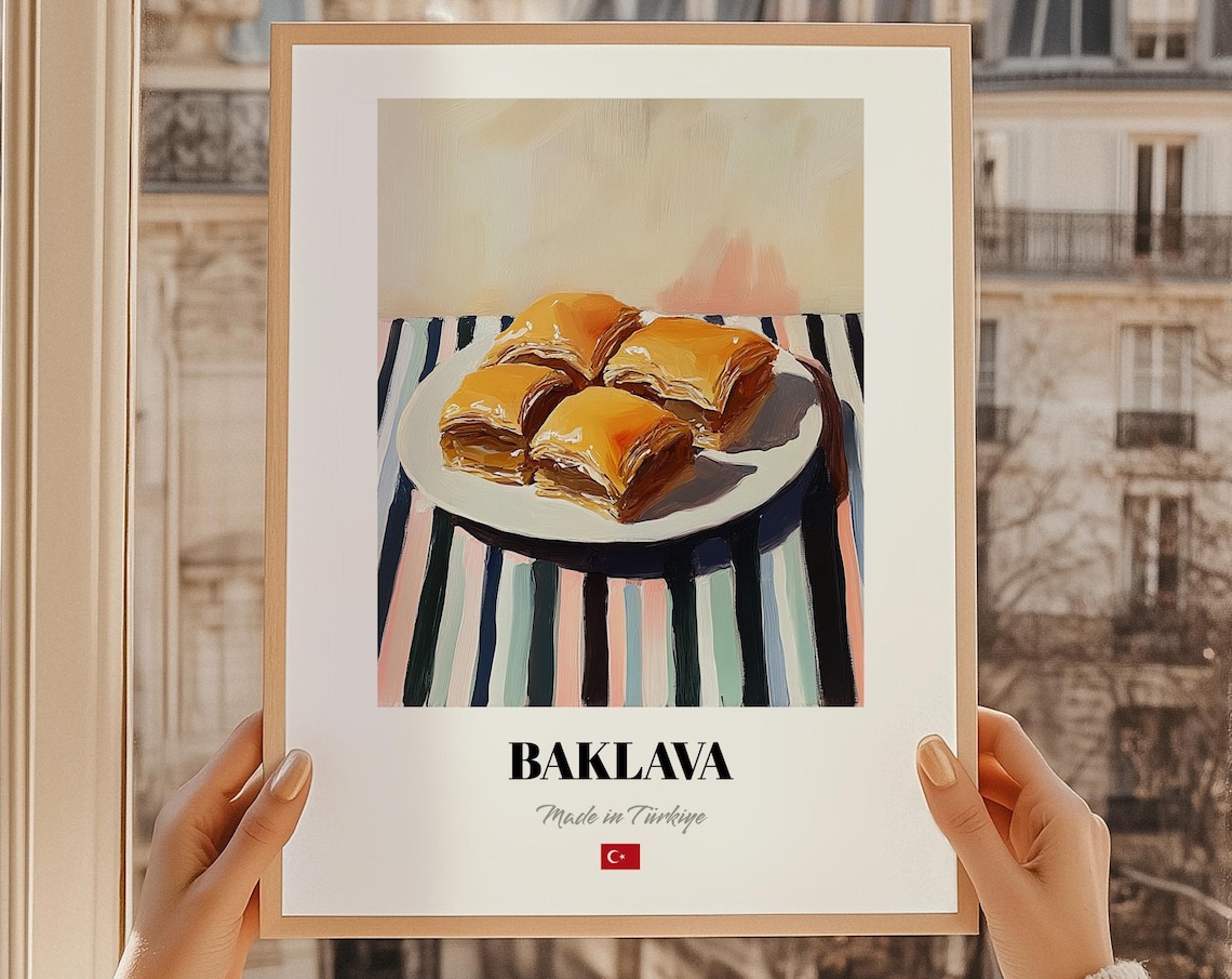 Baklava Turkish Dessert Retro Style Made in Türkiye Kitchen Food Art Poster
