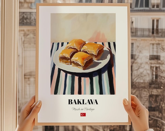 Baklava Turkish Dessert Retro Style Made in Türkiye Kitchen Food Art Poster