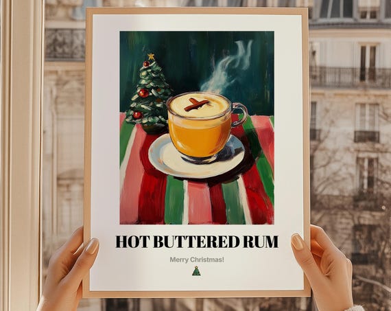 Hot Buttered Rum Print Christmas Drink Wall Art Gift