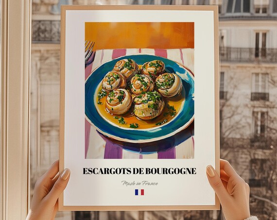 Escargots De Bourgogne French Food Poster Cafe Menu Cover Kitchen Wall Decor Print