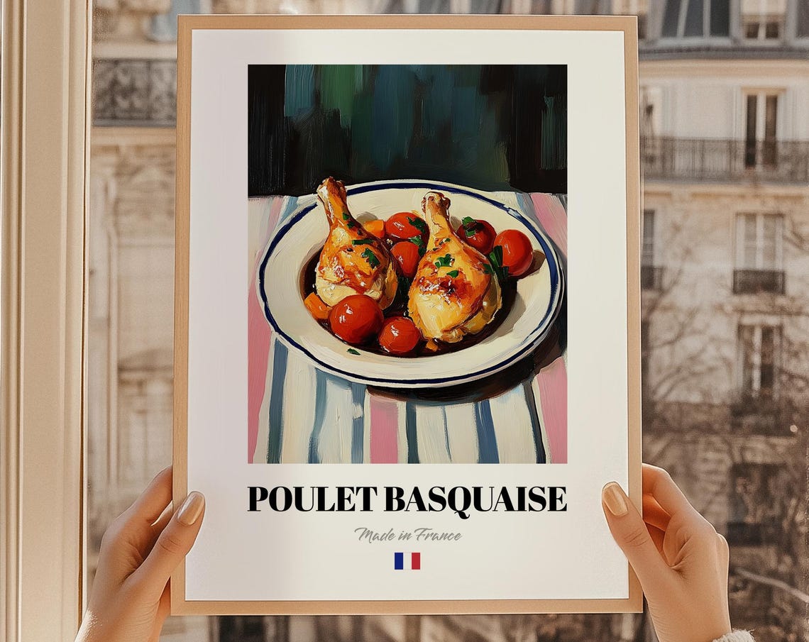 Poulet Basquaise French Food Painting Chef Art Print Meal Sticker Wedding Kitchen