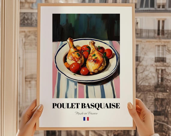 Poulet Basquaise French Food Painting Chef Art Print Meal Sticker Wedding Kitchen
