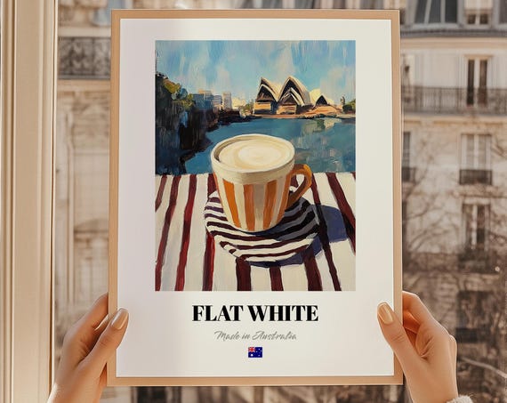 Flat White Australian Beverage Poster Australia Bar Dcor Wall Art Friend Dining Room