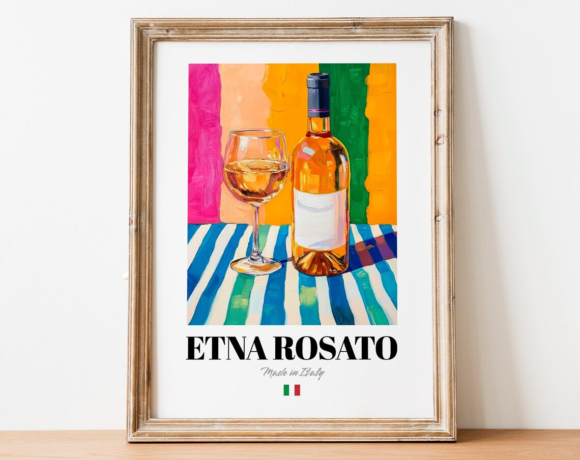 Etna Rosato Wall Art Print Poster Sicilian Ros Wine Artwork With Volcanic Charm