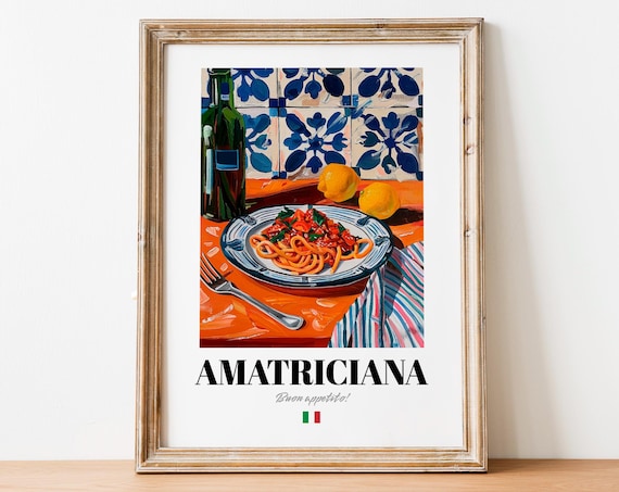 Amatriciana Spicy Pasta Italian Food Painting Vintage Kitchen Poster