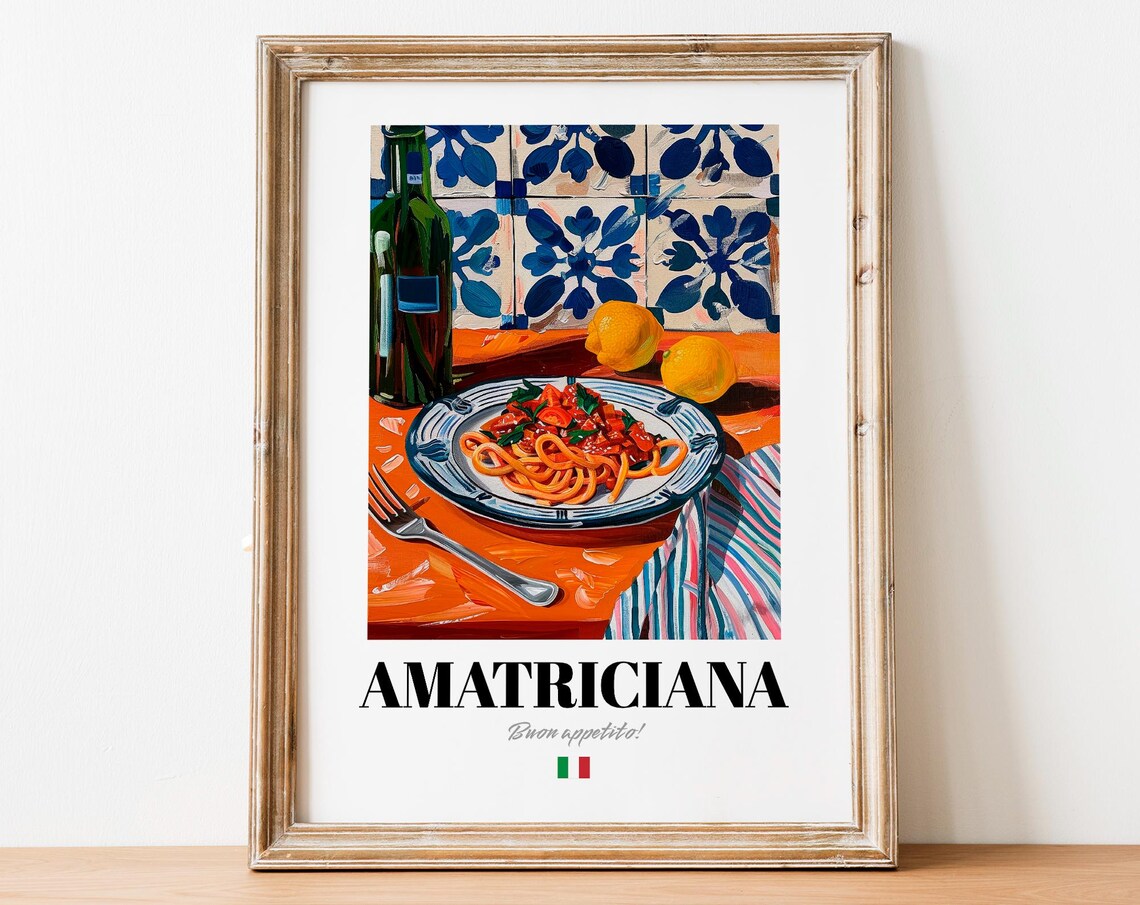 Amatriciana Spicy Pasta Italian Food Painting Vintage Kitchen Poster