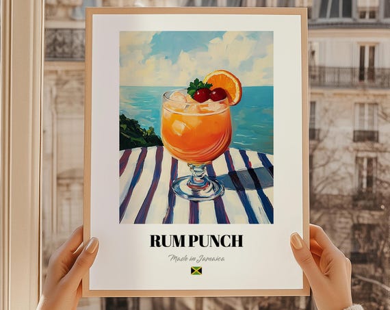 Rum Punch Jamaican Beverage Poster Bar Dcor Wall Art Jamaica Friend Gift Kitchen
