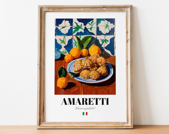 Amaretti Italian Almond Cookies Oil Painting Dessert Art Poster