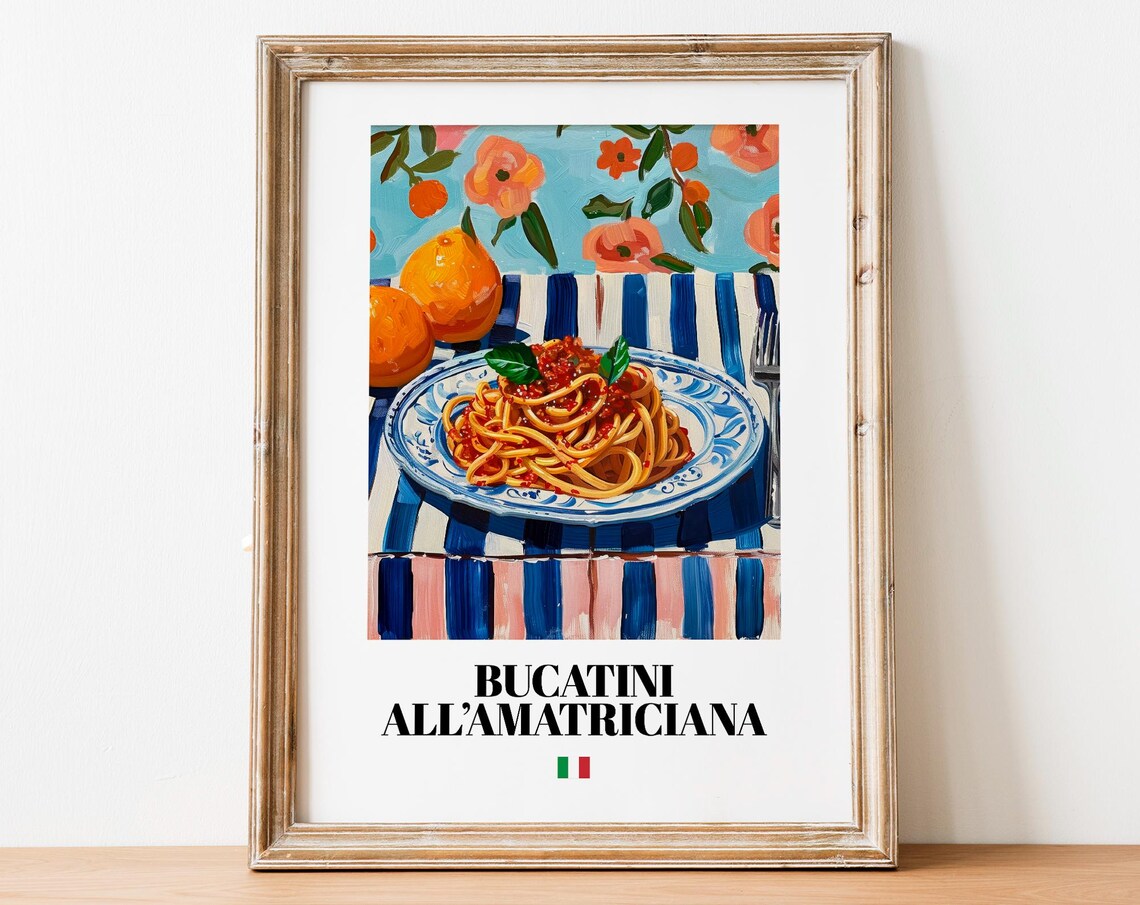 Bucatini All Amatriciana Italian Tomato Pasta Painting Food Poster