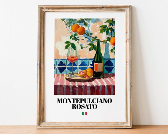 Vintage Montepulciano Ros Bottle Print Poster Italian Wine Art For Culinary Spaces