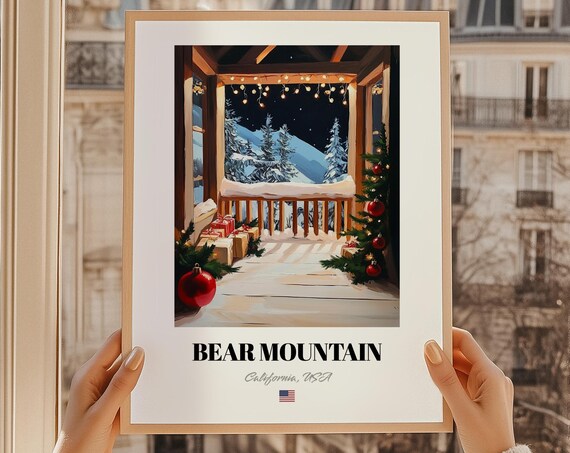 Bear Mountain California USA Cozy Christmas Cabin Night View Poster