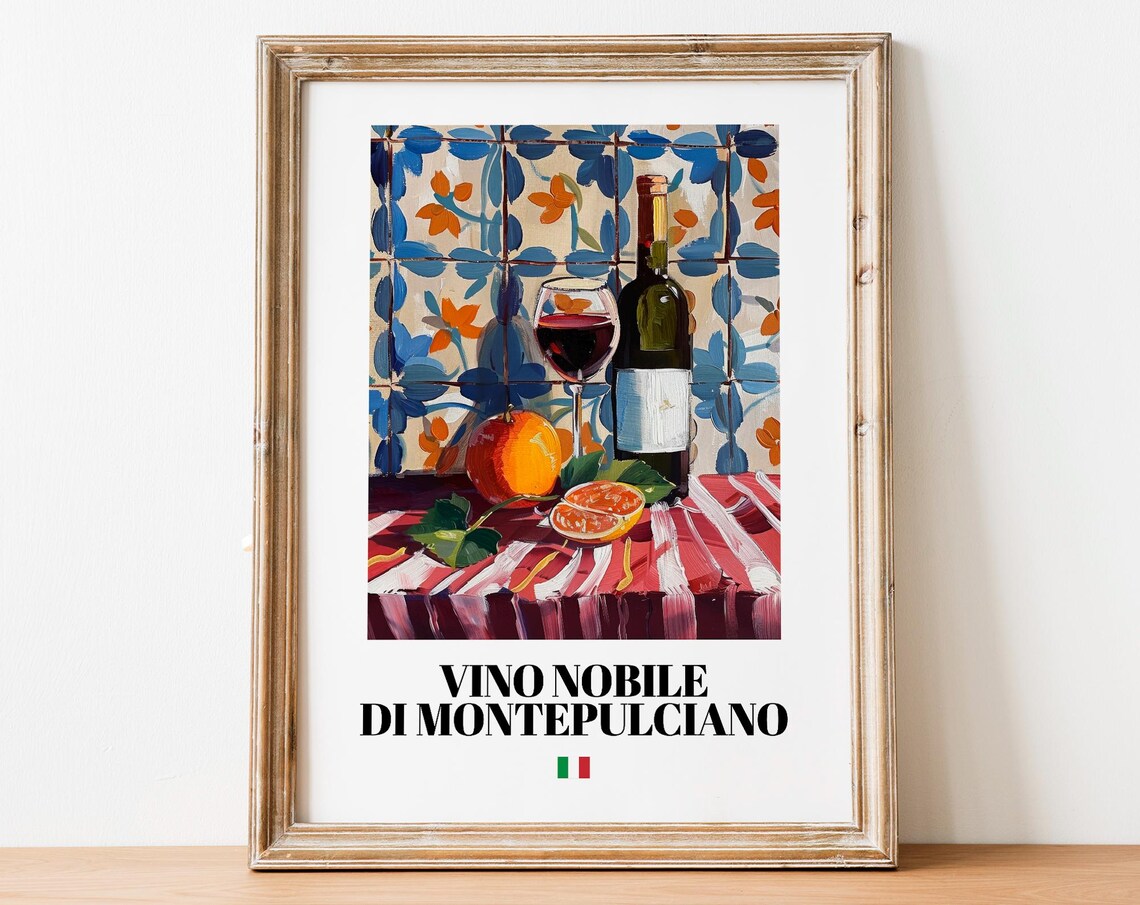 Vintage Vino Nobile Bottle Print Poster Fine Wine Art For Culinary Spaces