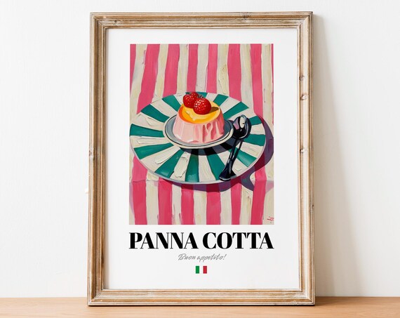 Panna Cotta With Berries Italian Dessert Poster Retro Kitchen Wall Decor