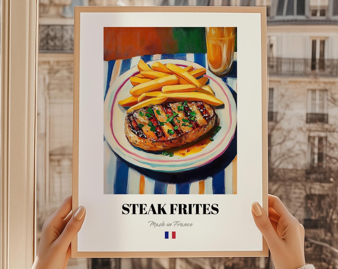 Steak Frites French Bistro Grilled Steak Fries Colorful Art Poster