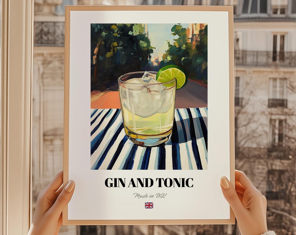 Gin And Tonic English Spirit Poster Bar Dcor Wall Art British Friend Gift Kitchen