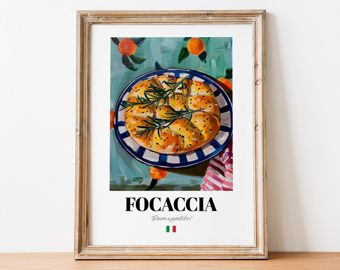 Italian Focaccia Poster, Modern Foodie Art Print