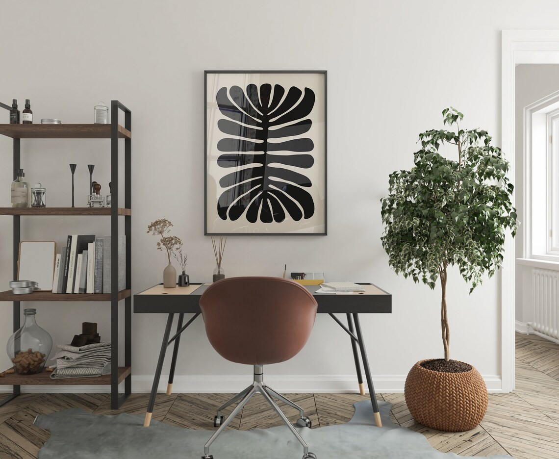 Black Monstera Palm Leaf Silhouette Modern Botanical Art Poster - Image 2
