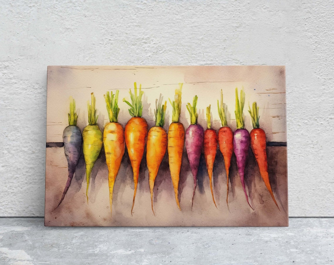 Rainbow Carrots Watercolor Row Colorful Vegetable Kitchen Art Poster