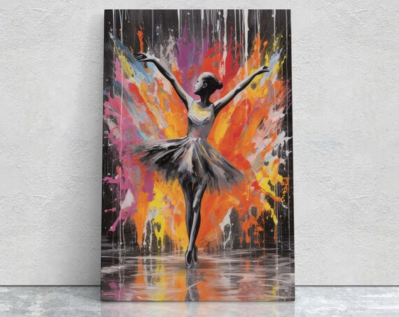 Ballerina Dancer Black Tutu Colorful Graffiti Paint Splash Modern Art Poster