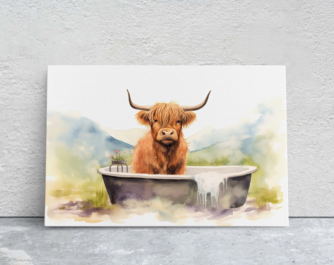 Highland Cow Bathroom Decor, Farm Style Art Print