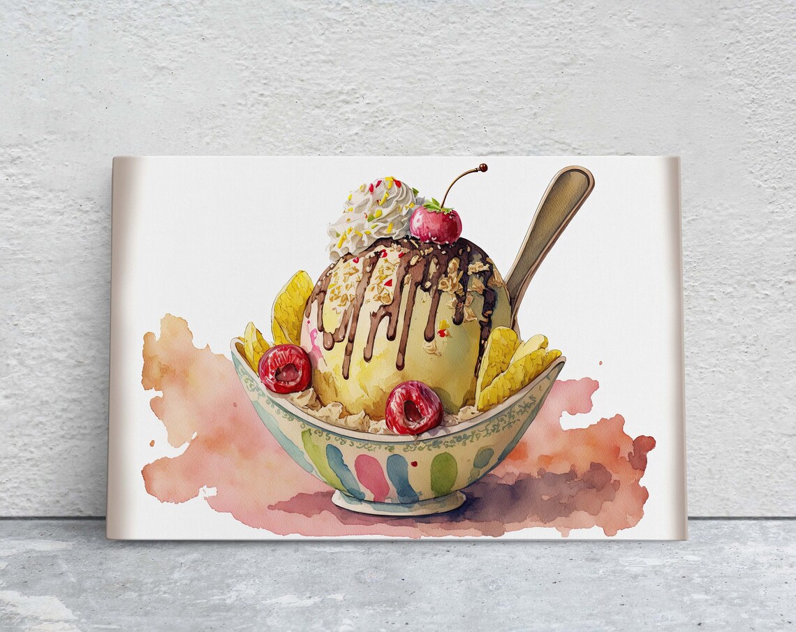 Ice Cream Sundae Gelato Dessert Art Print, Kitchen Decor